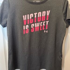Under Armour Charcoal Tee with Vibrant Pink Text